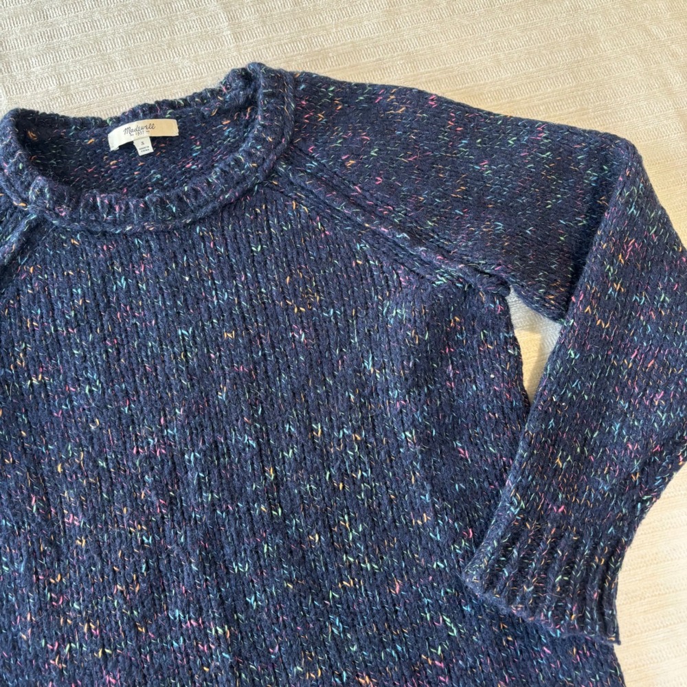 Madewell Navy Blue Confetti Fleck Wool Blend Raglan Crewneck Sweater 03586 Small